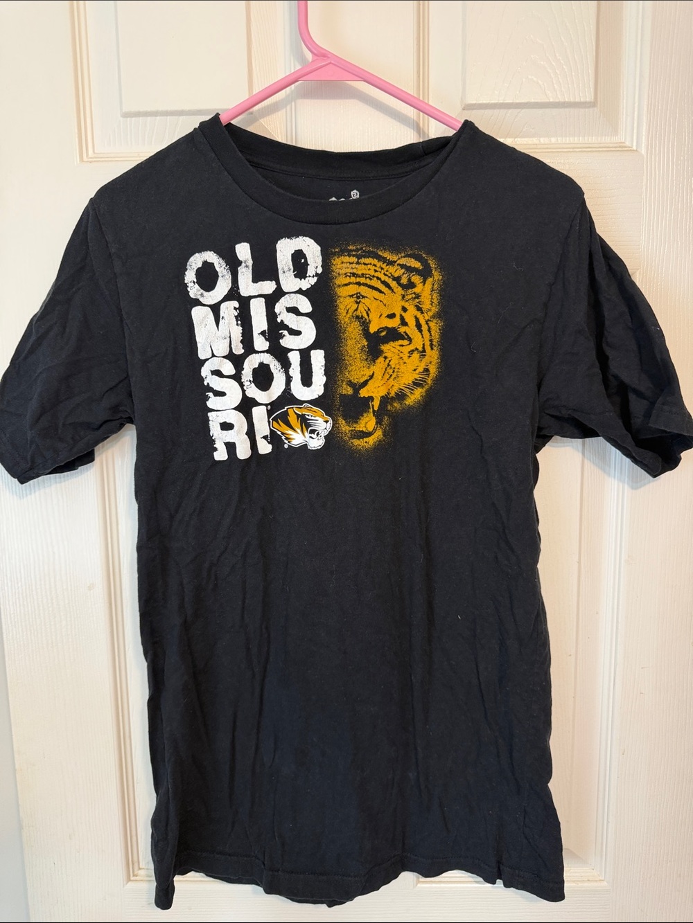 Old Missouri Black Short Sleeve Tee with Yellow Tiger Graphic